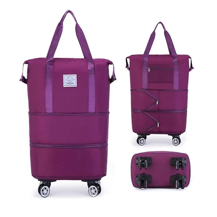 Stylish 2-Layer Duffel Trolley Bag with Wheels | Foldable Travel Luggage Bag for Men & Women