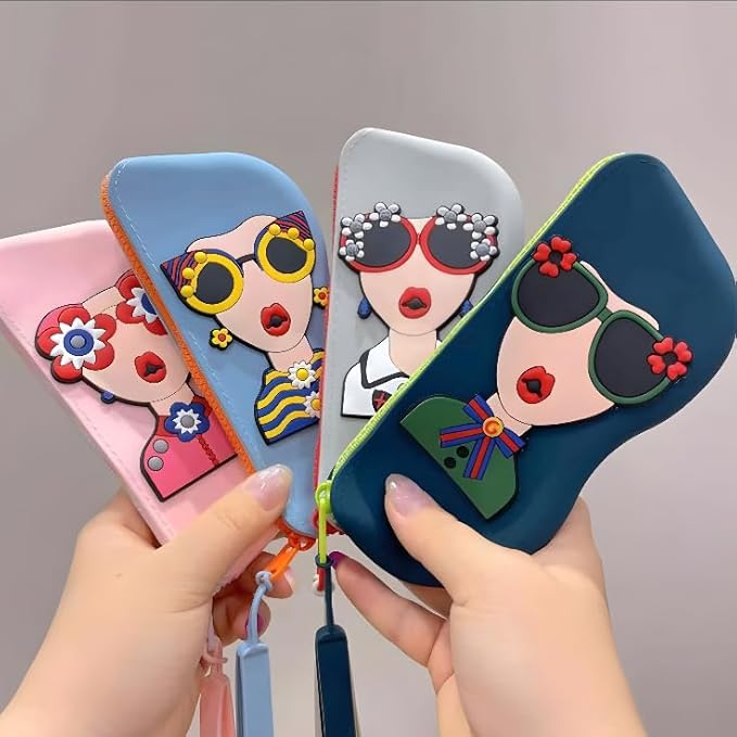 Cute Silicone Sunglasses Case for Women | Soft Eyeglass Cover with Strap