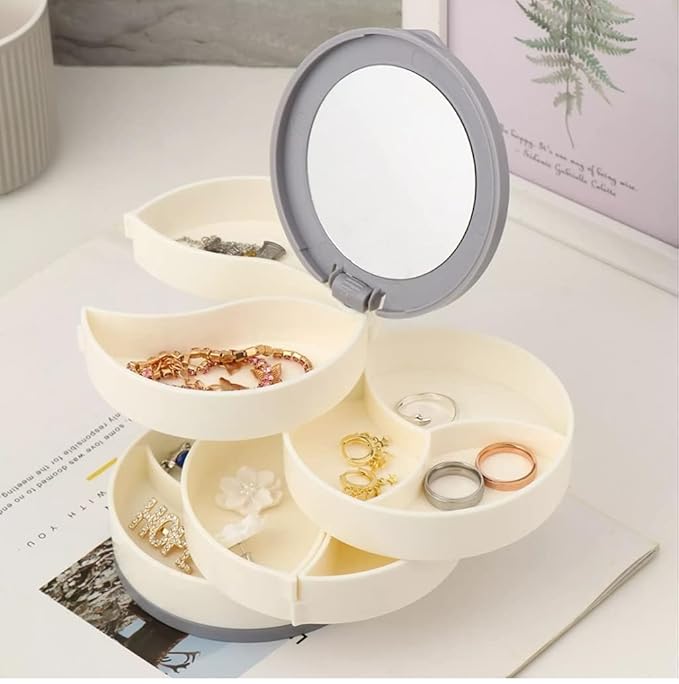 4-Layer 360 Degree Rotating ROUND Jewellery Organizer Box