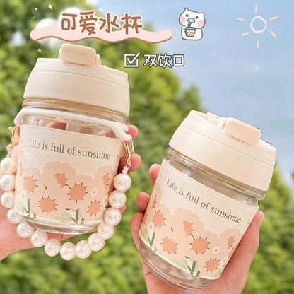 Pearl Glass Cup Water Bottle with Handle | Cute Glass Tumbler