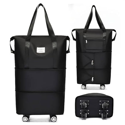 Stylish 2-Layer Duffel Trolley Bag with Wheels | Foldable Travel Luggage Bag for Men & Women