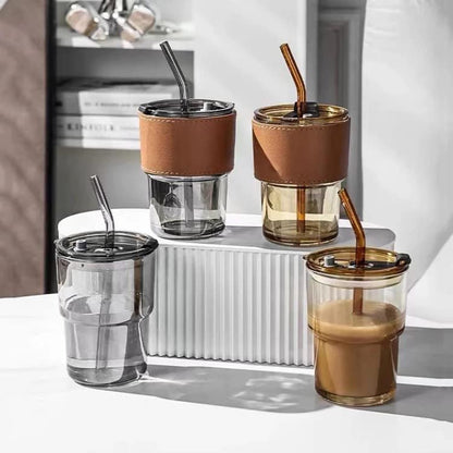 GLASS TUMBLER CUP WITH LID (400ML)