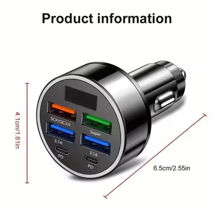 6 in 1 Fast Charging Car Charger with PD & QC 3.0 USB Ports