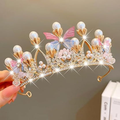 Crystal Crown Tiara with Pearl & Butterfly Design