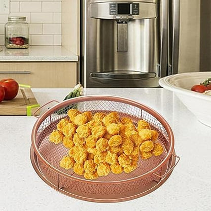 Kitchen Deep Frying Basket Round Non-Stick Crispy Mesh Oil Drain Tray for Oven Baking Air Fryer Roasting & Frying