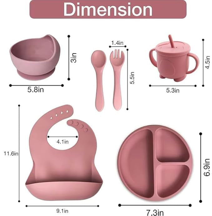 6 PCS Silicone Baby Feeding Set | BPA Free Baby Dinner Set with Bib, Plate, Bowl, Cup & Spoon