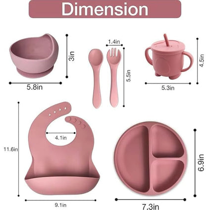 6 PCS Silicone Baby Feeding Set | BPA Free Baby Dinner Set with Bib, Plate, Bowl, Cup & Spoon