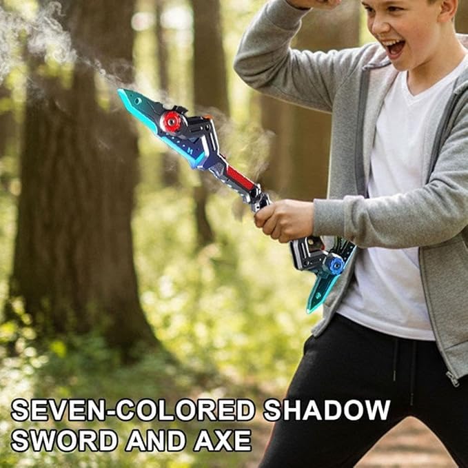 Dual Axe LED Light Axe Toy with Mist Spray – Dual Blade Gun Style Light Toy for Kids