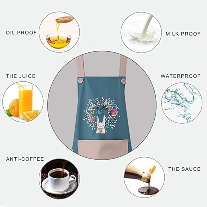 Waterproof Kitchen Apron for Women | PVC Cooking Apron with Front Pocket & Hand Wipe Panel