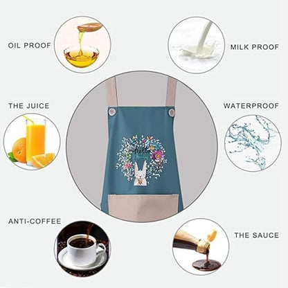 Waterproof Kitchen Apron for Women | PVC Cooking Apron with Front Pocket & Hand Wipe Panel