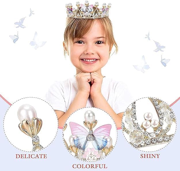 Crystal Crown Tiara with Pearl & Butterfly Design