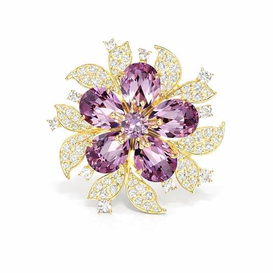 Purple Diamond Brooch Pin | Luxury Floral Crystal Brooch for Women | Elegant Wedding & Party Jewelry