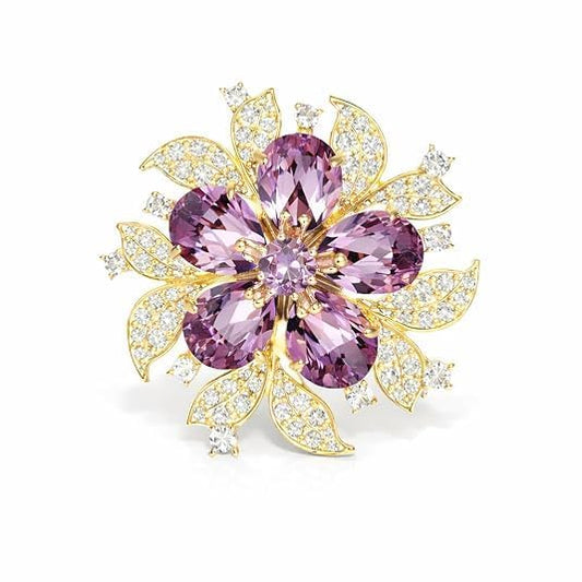 Purple Diamond Brooch Pin | Luxury Floral Crystal Brooch for Women | Elegant Wedding & Party Jewelry