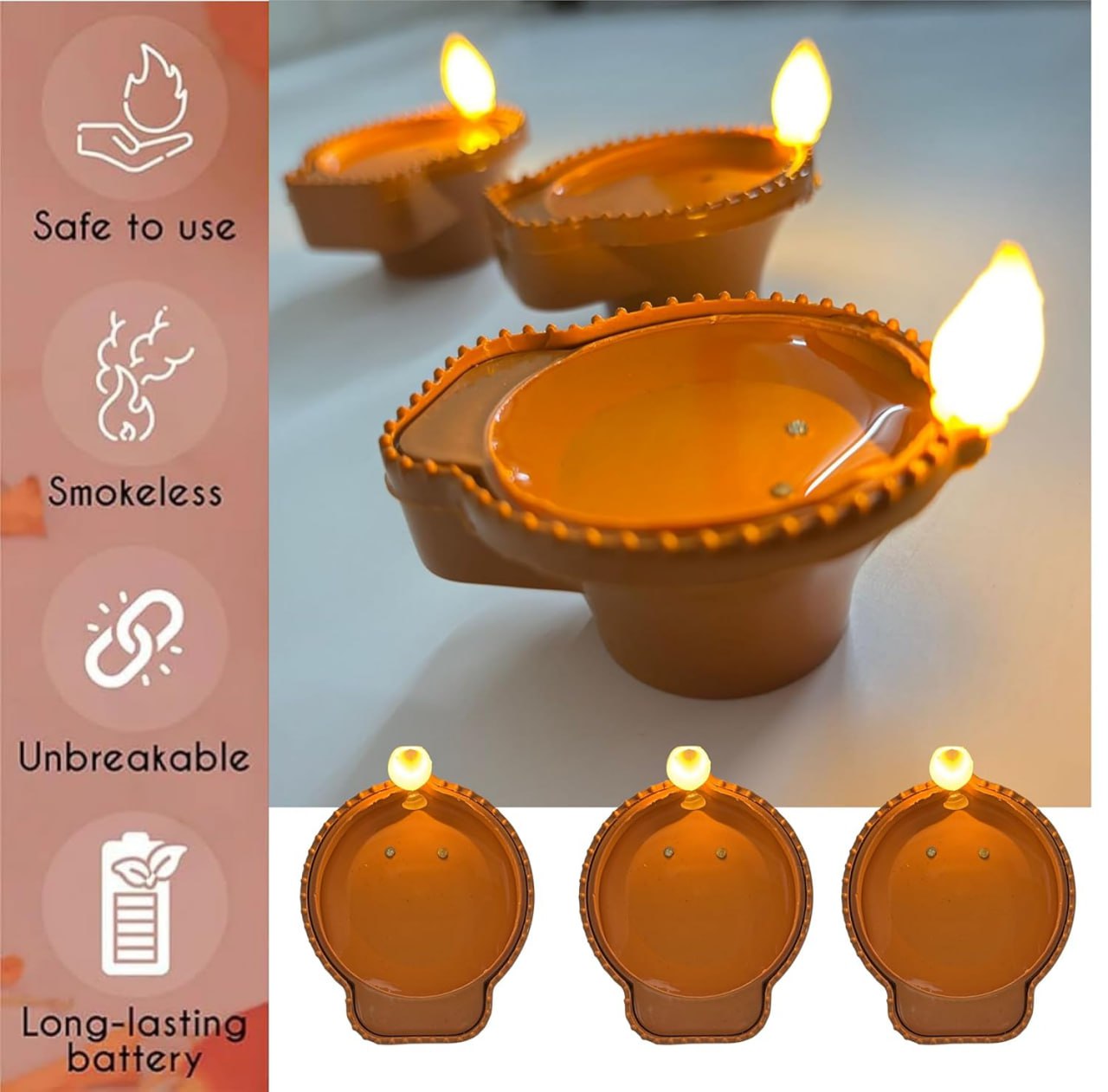 LED Water Sensor Kodiya Diya (Pack Of 4)