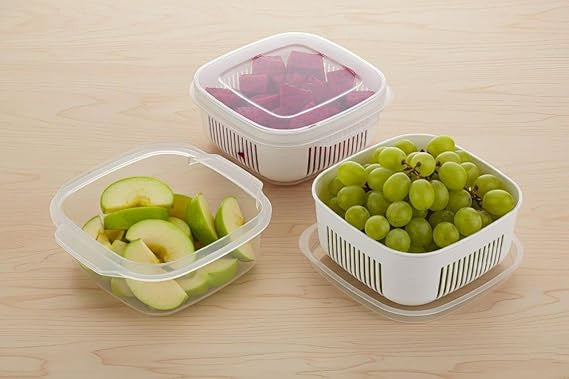 4 PCS Food Storage Containers Set with Strainer | Multi-Purpose Kitchen Storage Boxes
