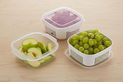 4 PCS Food Storage Containers Set with Strainer | Multi-Purpose Kitchen Storage Boxes