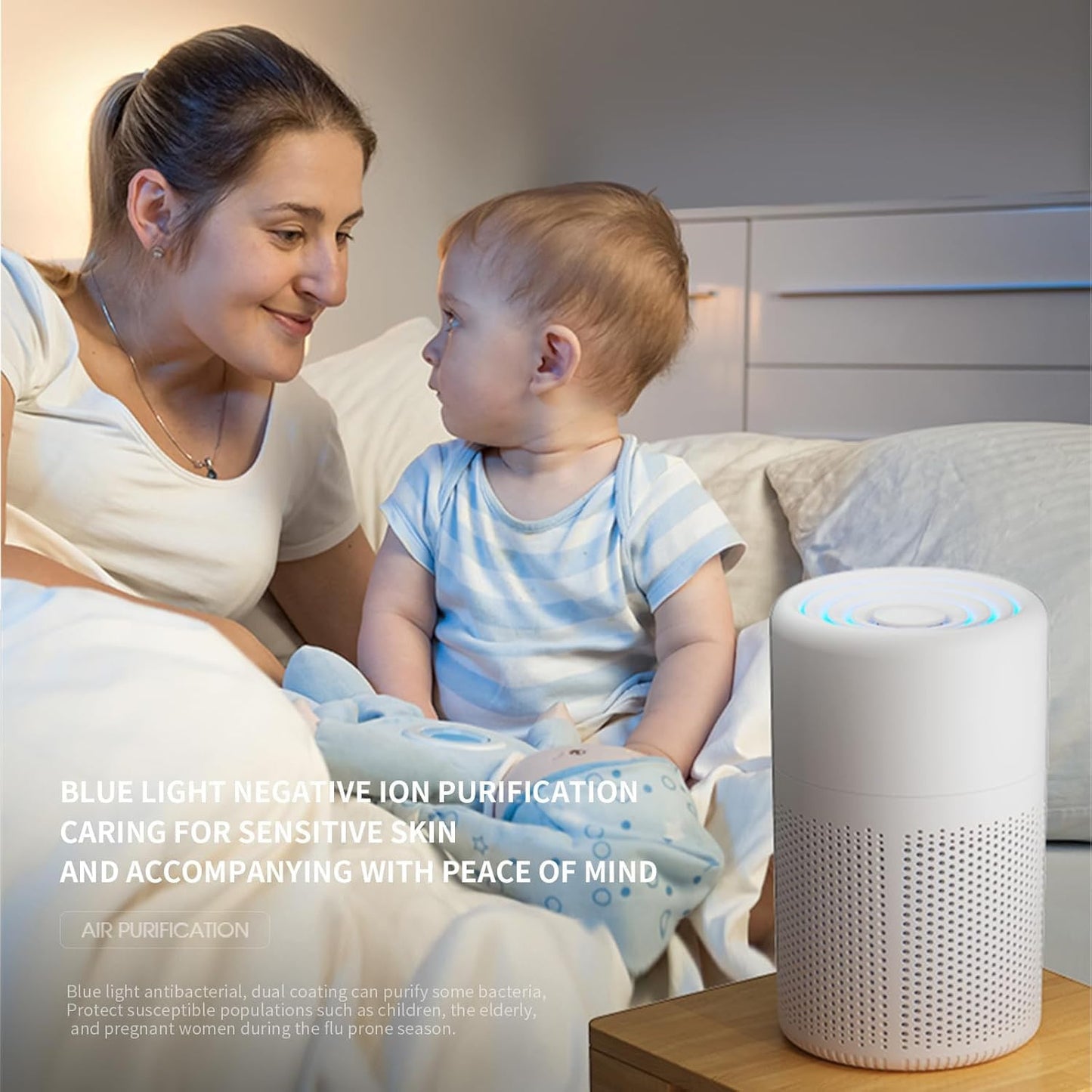 Portable Air Purifier with HEPA Filter | USB Rechargeable | Compact Desktop Air Cleaner for Home & Office