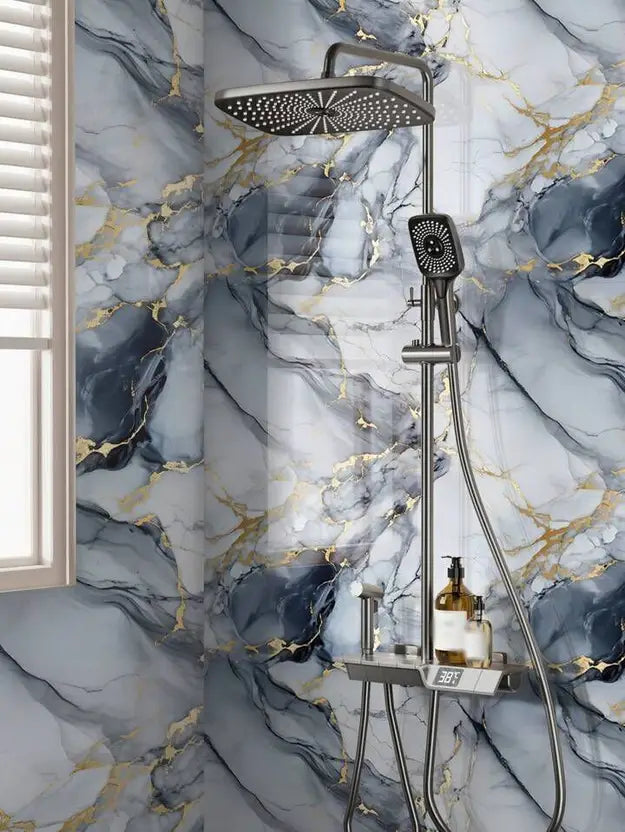 Grey & White with Gold Veins – Self Adhesive Marble Foil Wallpaper | Size: 60 × 200 cm