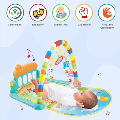 Baby Activity Gym & Play Mat with Piano, Hanging Toys, Mirror & Colorful Arch for Newborns