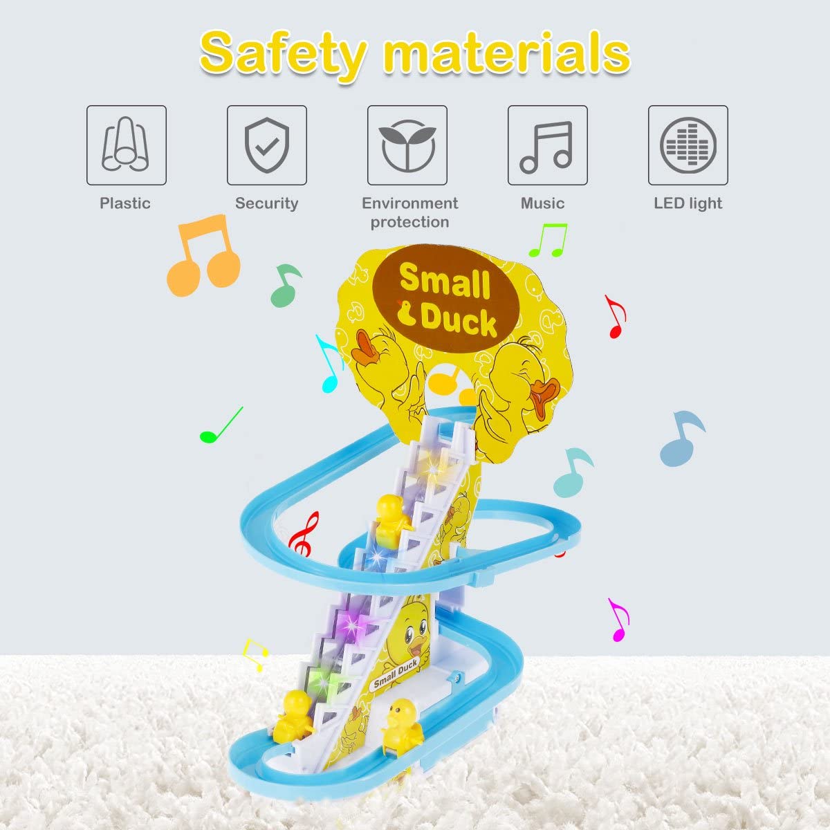 Small Duck Climbing Stairs Toy with Music & Lights – Duck Track Escalator Toy for Kids (3 Ducks Included)