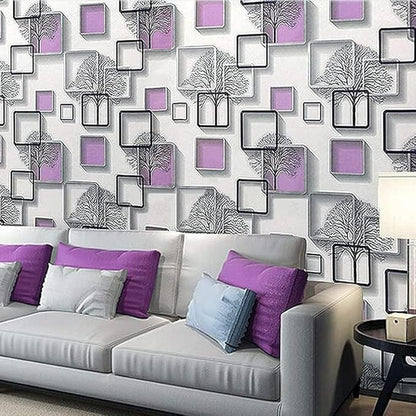 Purple Cube 3D Wallpaper | 45x500 cm PVC Wall Sticker | Self Adhesive Waterproof Wallpaper
