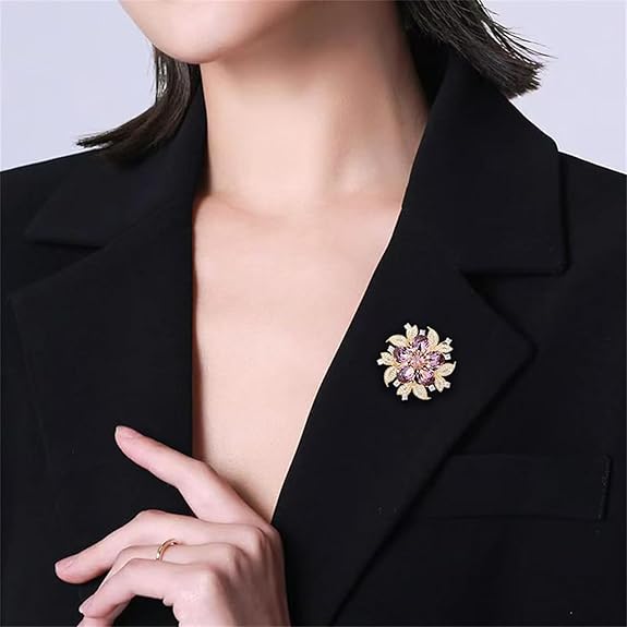 Purple Diamond Brooch Pin | Luxury Floral Crystal Brooch for Women | Elegant Wedding & Party Jewelry