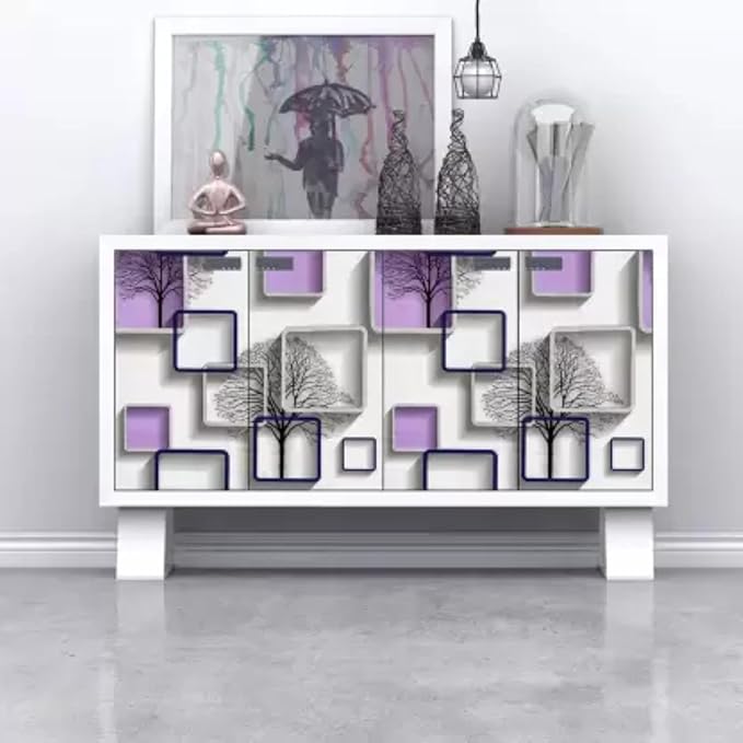 Purple Cube 3D Wallpaper | 45x500 cm PVC Wall Sticker | Self Adhesive Waterproof Wallpaper
