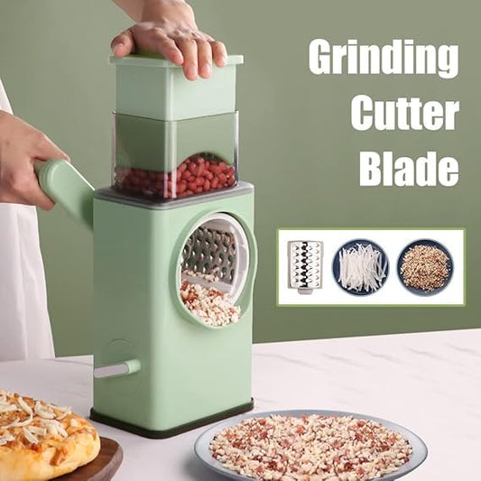 4-in-1 Rotary Mandoline Slicer & Grater – Multi-Function Vegetable Cutter with 3 Stainless-Steel Drum Blades