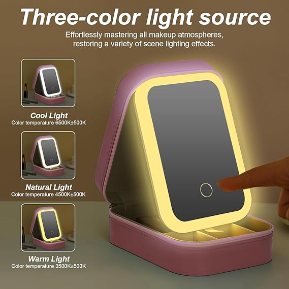 Portable LED Makeup Mirror Jewellery Storage Box