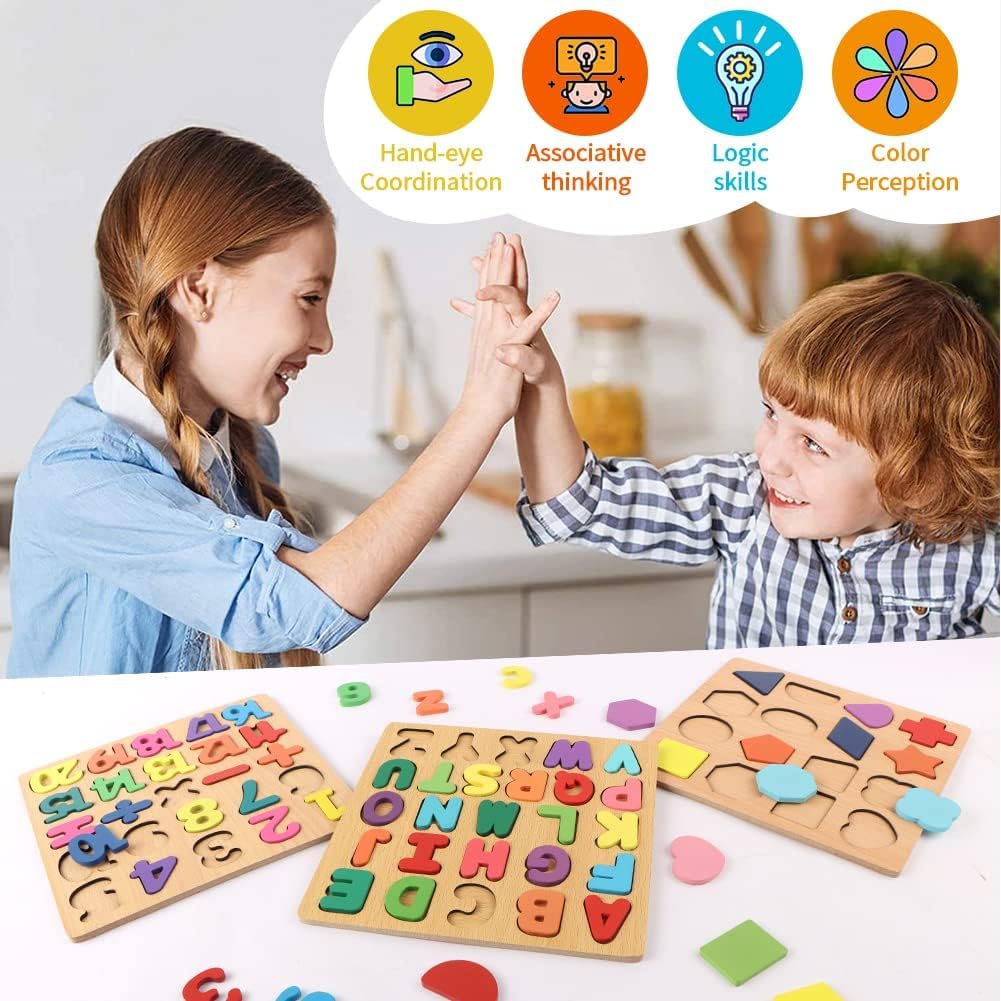 3 in 1 Wooden Puzzle Board for Toddlers – Alphabet, Numbers & Shapes Learning Toy