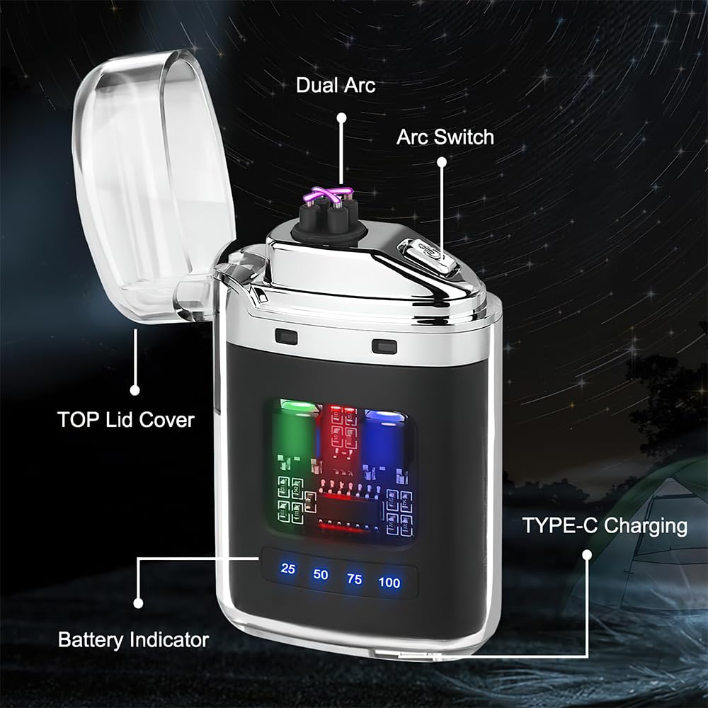 Rechargeable Dual Arc Plasma Lighter with LED Display – Windproof USB Electric Lighter