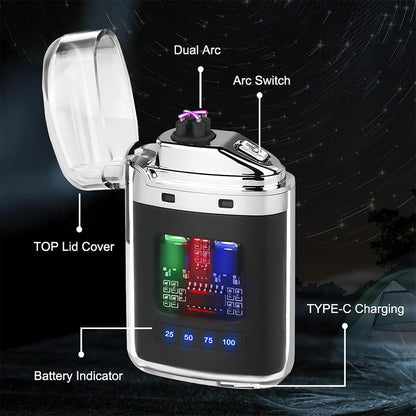 Rechargeable Dual Arc Plasma Lighter with LED Display – Windproof USB Electric Lighter