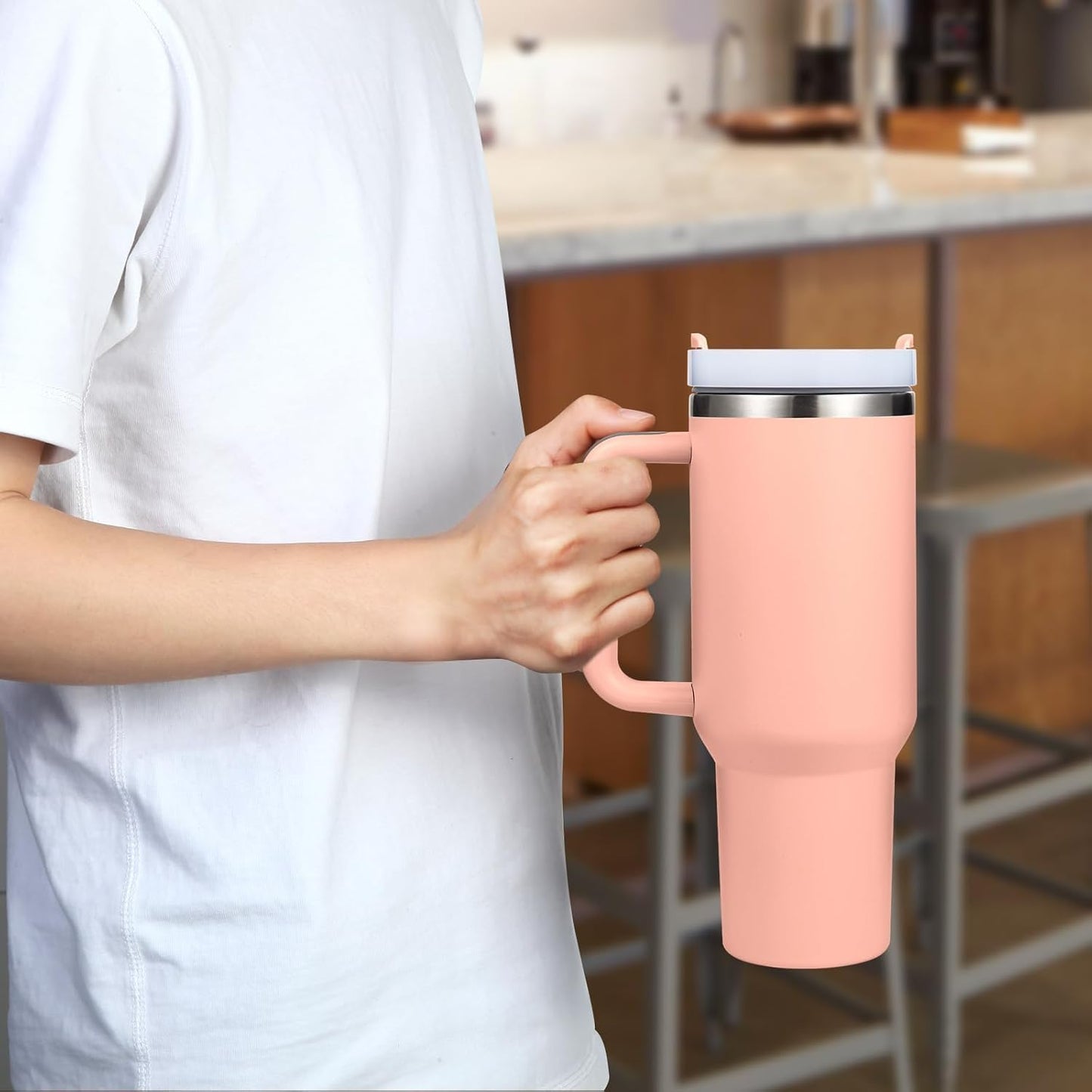 1200ML Stainless Steel Insulated Tumbler Cup with Handle and Straw