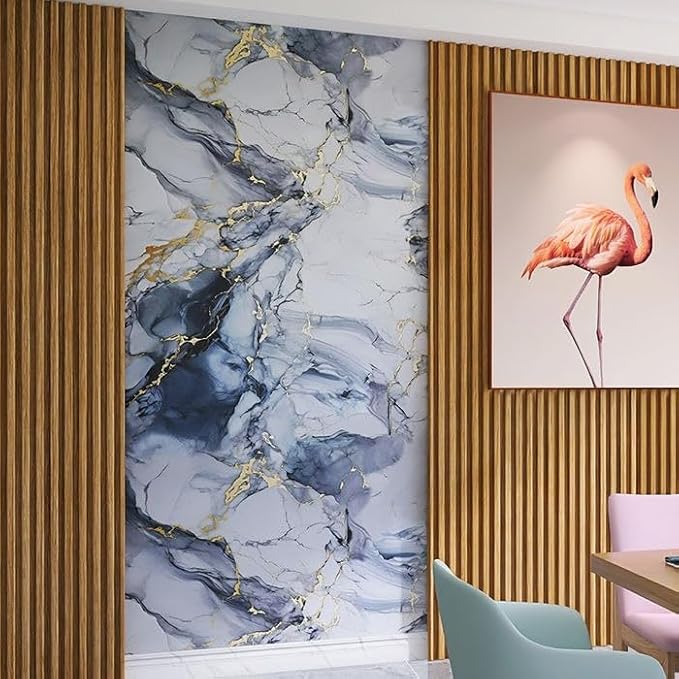 Grey & White with Gold Veins – Self Adhesive Marble Foil Wallpaper | Size: 60 × 200 cm