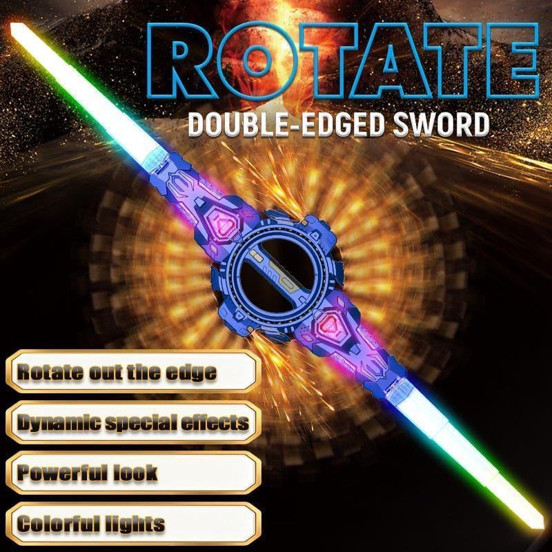 Fire Spiral LED Light Sword Toy for Kids | Double-Edged Rotating Action Sword with Sound & Lights