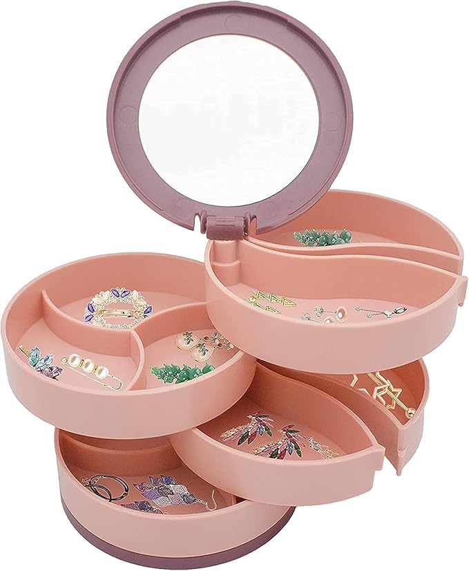 4-Layer 360 Degree Rotating ROUND Jewellery Organizer Box