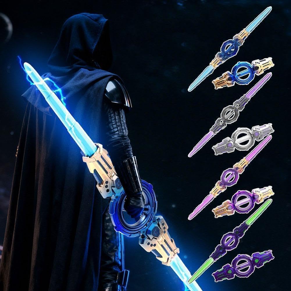 Fire Spiral LED Light Sword Toy for Kids | Double-Edged Rotating Action Sword with Sound & Lights