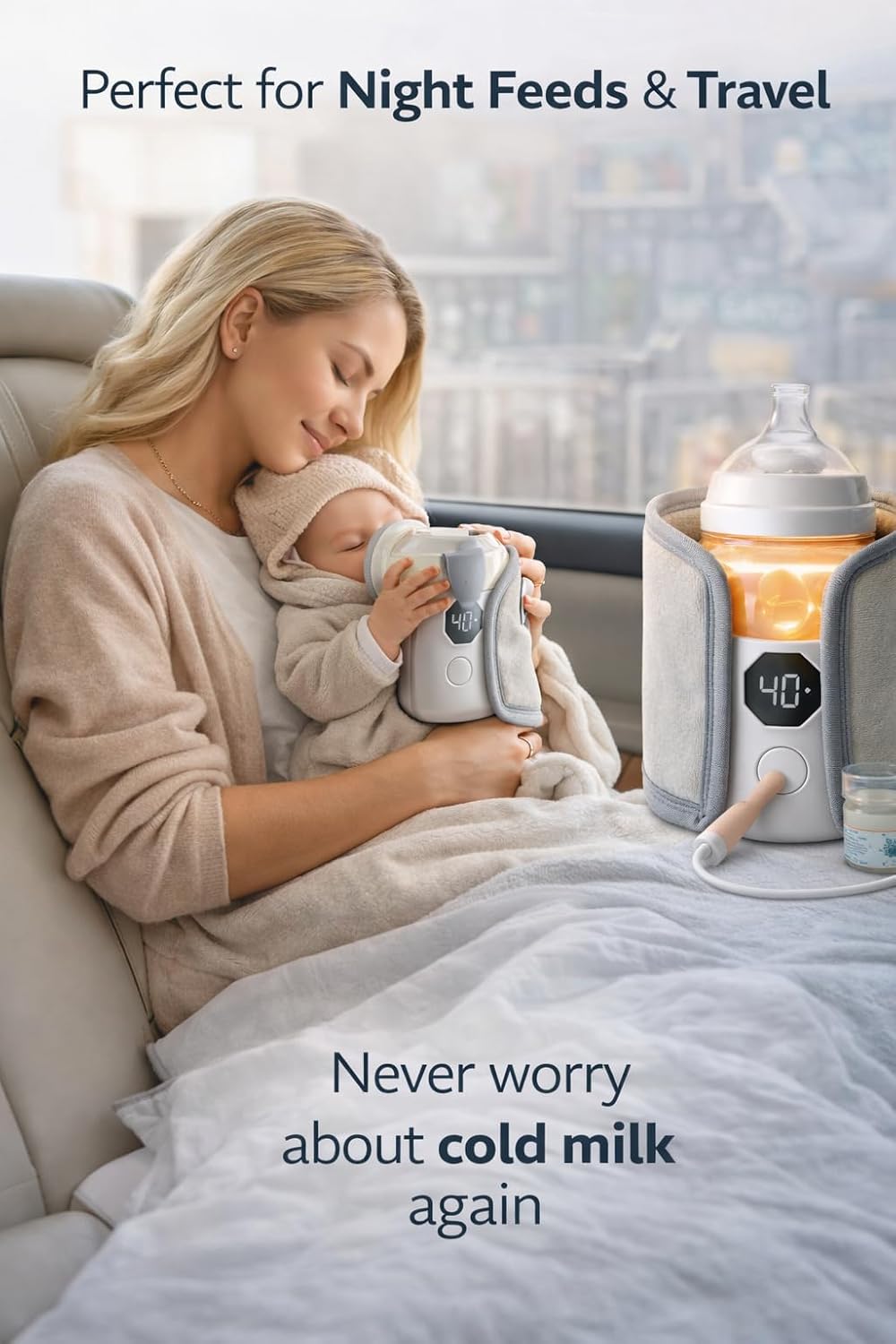 Portable Rechargeable Baby Milk Warmer Bottle with Digital Display | USB Travel-Friendly