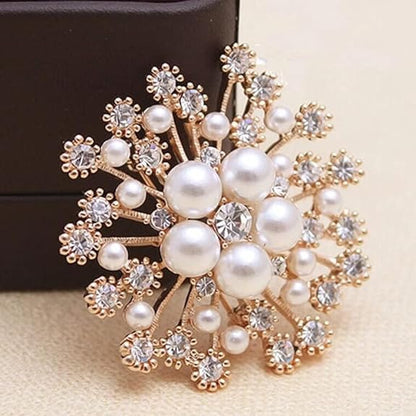 Luxury Pearl Flower Brooch Pin for Women | Crystal Floral Saree Brooch