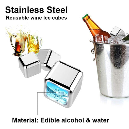 Stainless Steel 6PC Ice Cube Set with Tong | Reusable Whiskey Cooling Cubes for Drinks