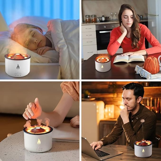 Volcano Flame Humidifier – 3D Fire Effect Aroma Diffuser & Air Purifier