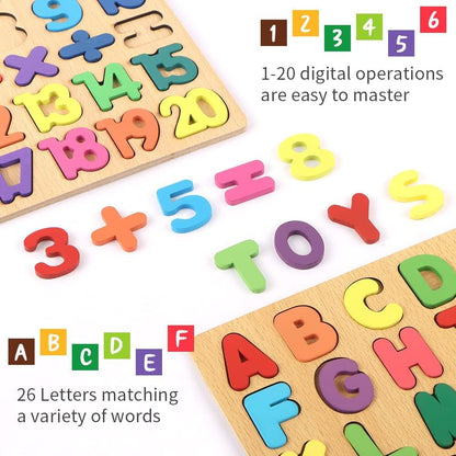 3 in 1 Wooden Puzzle Board for Toddlers – Alphabet, Numbers & Shapes Learning Toy