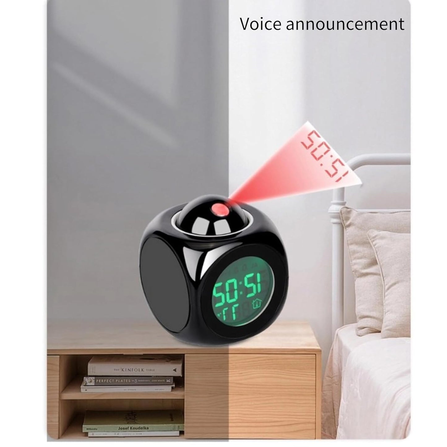 LCD Projection Alarm Clock with LED Display – Digital Time Projector & Temperature Display