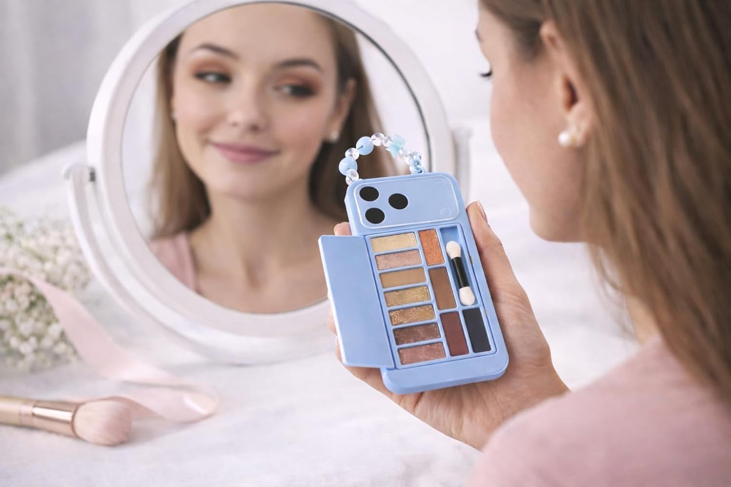 Cute Mini iPhone 17 Pro Makeup Style Eyeshadow Palette with Glitter & Matte Shades