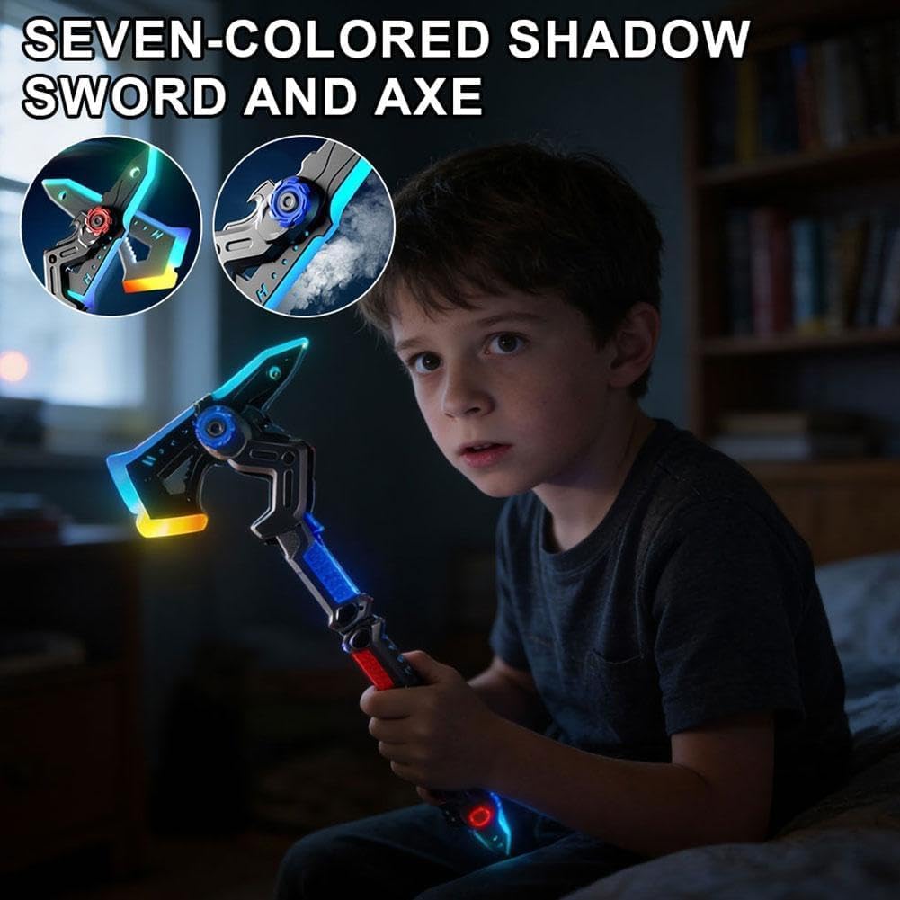 Dual Axe LED Light Axe Toy with Mist Spray – Dual Blade Gun Style Light Toy for Kids