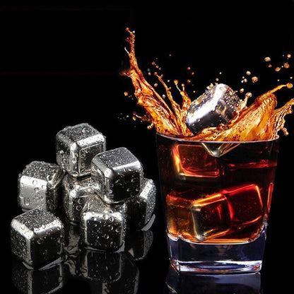 Stainless Steel 6PC Ice Cube Set with Tong | Reusable Whiskey Cooling Cubes for Drinks