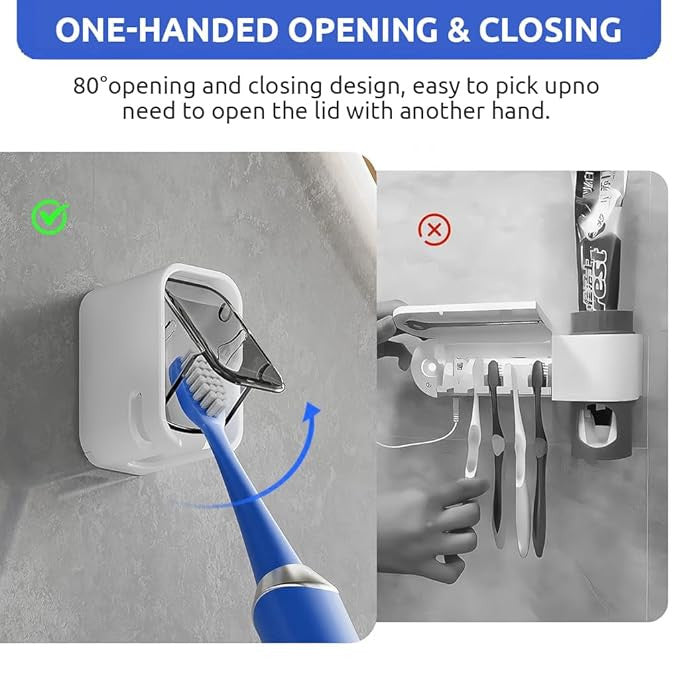 Toothbrush Holder with Dustproof Clear Window (Pack Of 4) | Wall Mounted Toothbrush Organizer for Bathroom