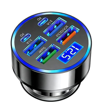 6 in 1 Fast Charging Car Charger with PD & QC 3.0 USB Ports
