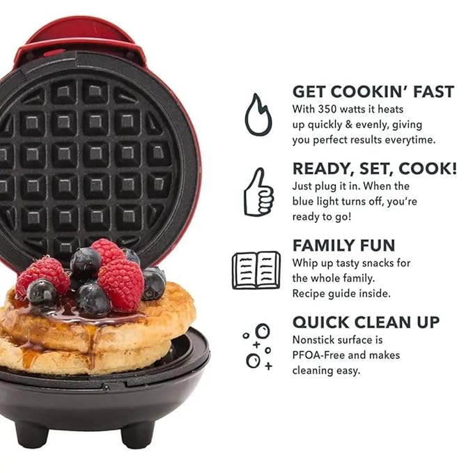 Compact Non-Stick Waffle Maker – Electric Round Waffle Machine for Home