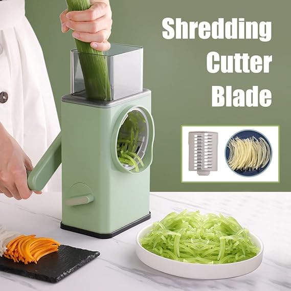 4-in-1 Rotary Mandoline Slicer & Grater – Multi-Function Vegetable Cutter with 3 Stainless-Steel Drum Blades
